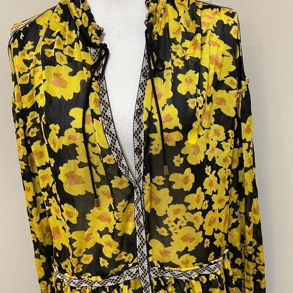 Free People Size Small Tunic Top Love Letter Black Combo Yellow Floral Shirt S. - Picture 8 of 12